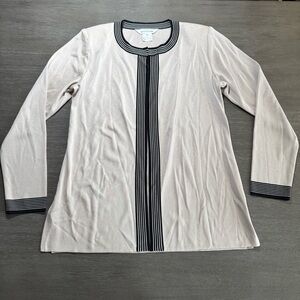 Misook Tan Beige Black Striped Designer Sweater Cardigan XS